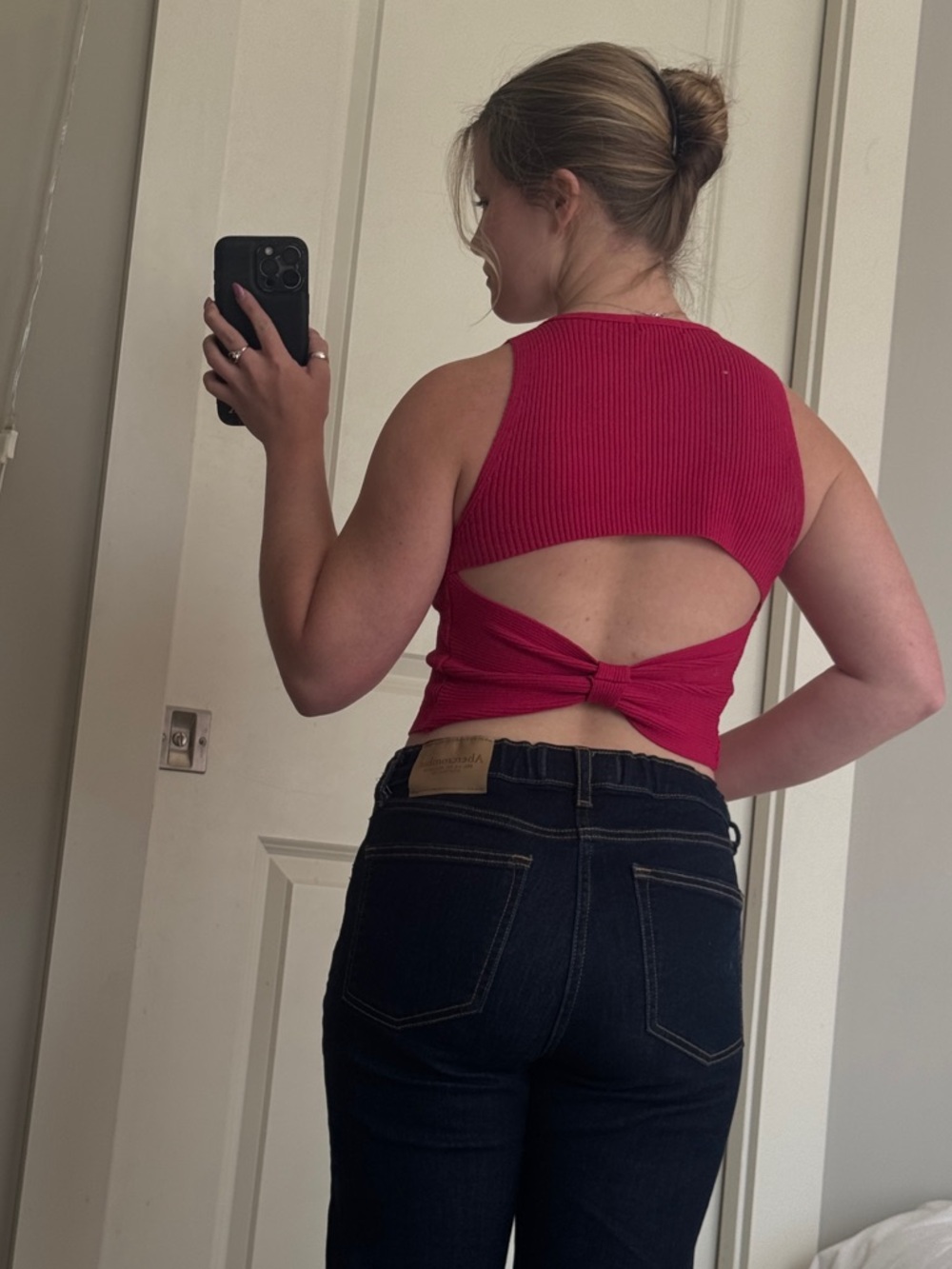 Women’s Hot Pink Ribbed Bow-Back Knit Top